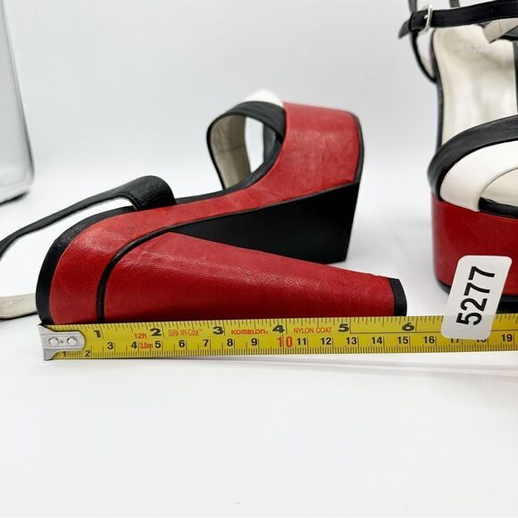 Stuart Weizmann Black Red and White Wide Strap Platform Sandals with Ankle Strap - Picture 10 of 15
